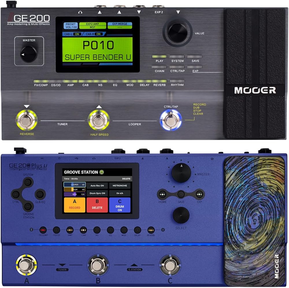MOOER Iconic Guitar Multi Effects Pedal and New GE200 Plus Li Amp Modelling Multi Effects