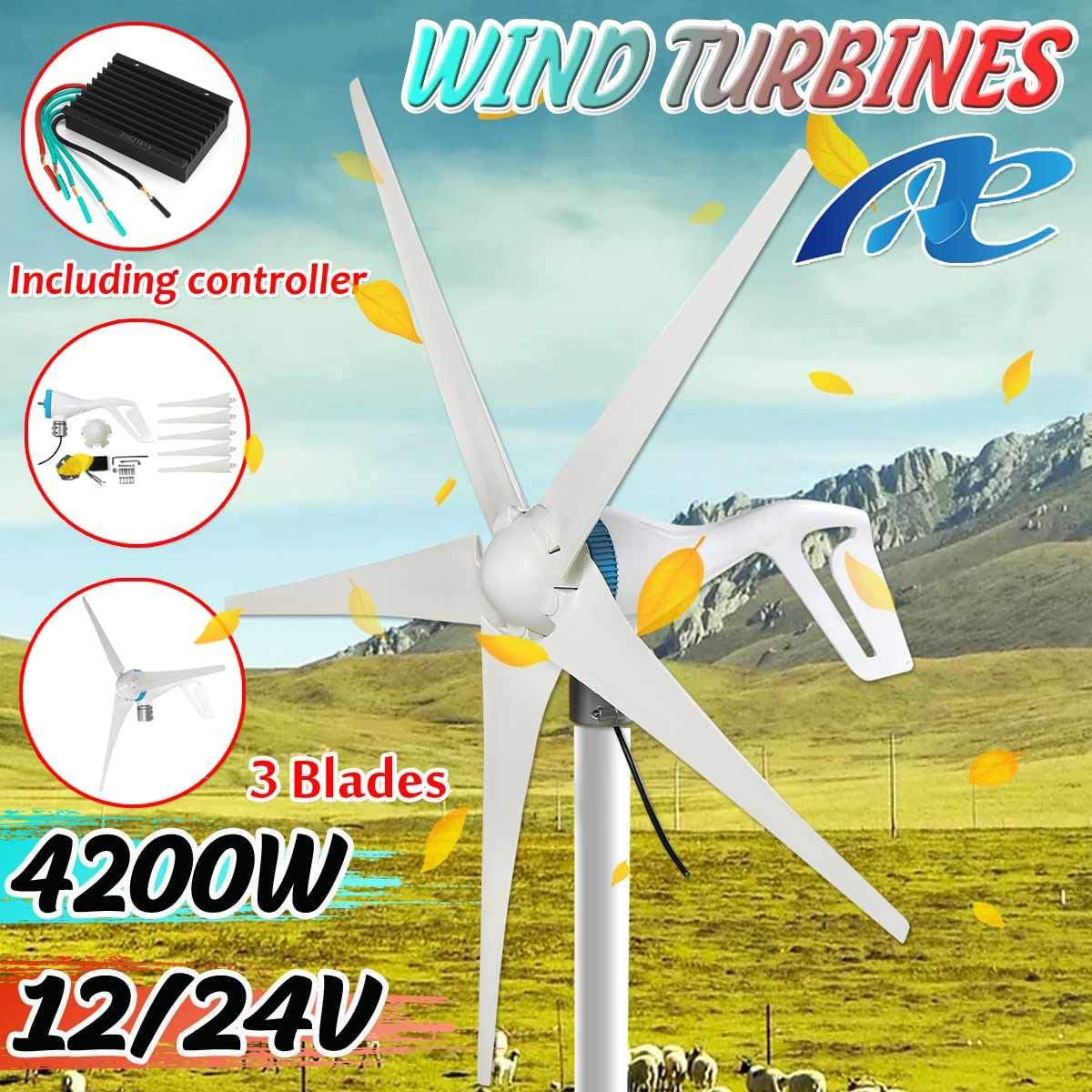 4000W 12V/24V Wind Turbine 5 Blade Horizontal Wind Generator Home Windmill with Charge Controller for Home Camp