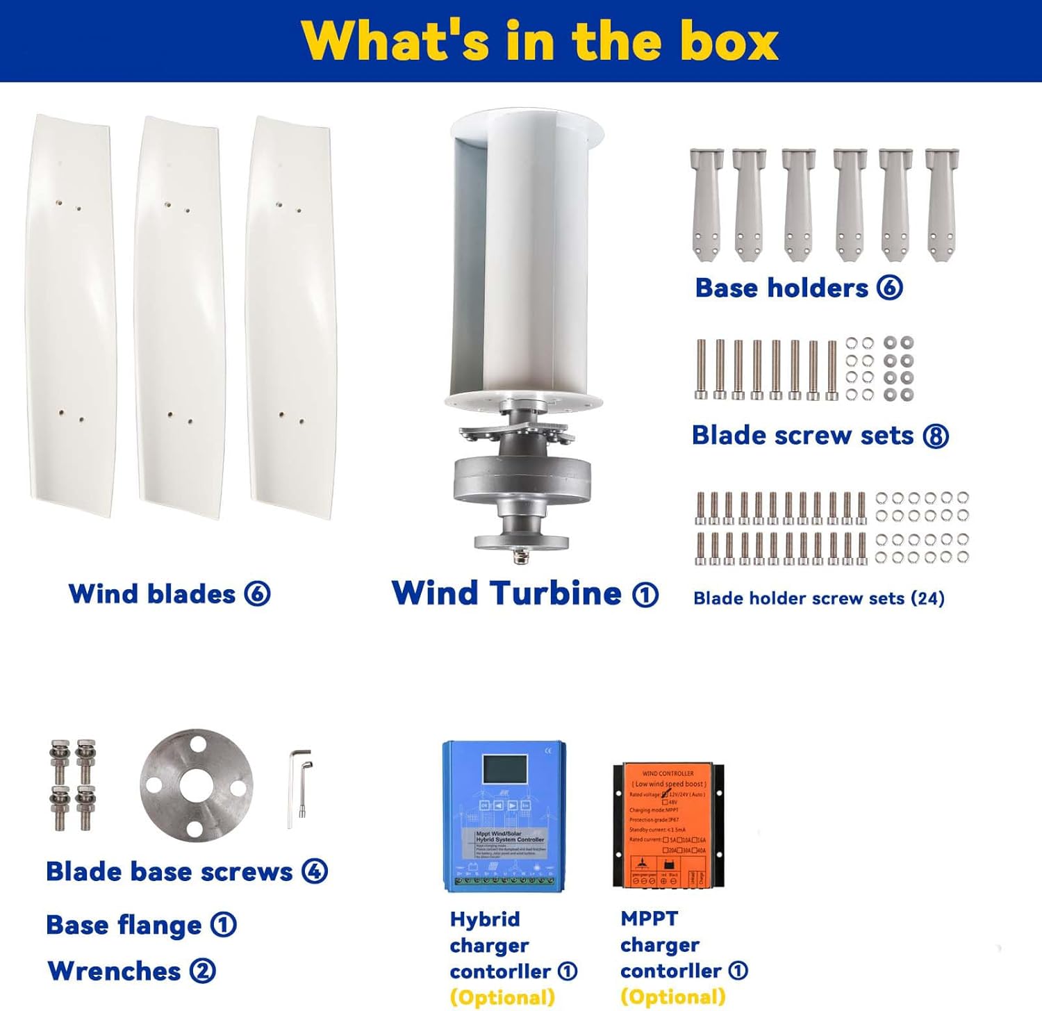 100W-1500W Portable 3 Blades Home Turbine Generator 12V-48V Vertical Wind Generator Wind Turbine Generator Kit for Garden Or Courtyard Lighting(White)