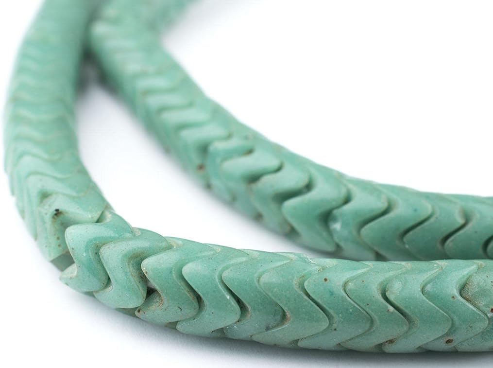 The Bead Chest Vintage Czech Snake Beads - Full Strand of Interlocking Glass Vertebrae Beads (Sea Green, Large)
