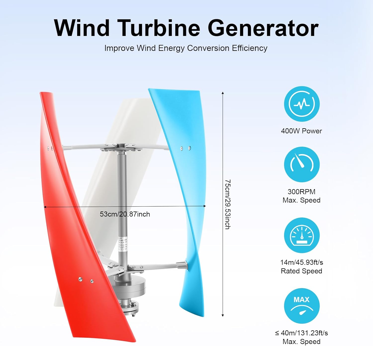 400W 3-Blade Vertical Axis Wind Turbine Helix Maglev Wind Power Generator Home Windmill Kit with Charge Controller 24V