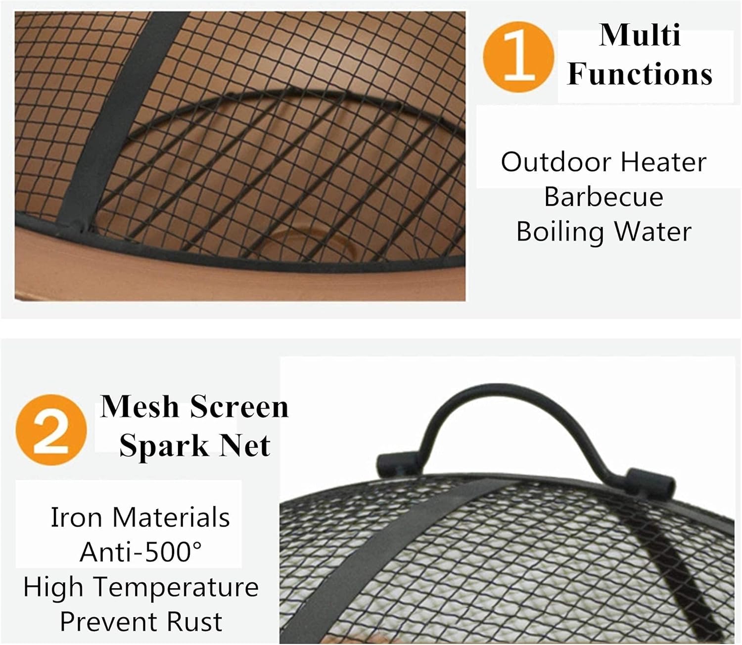 Garden Fire Pit Grill Bowl Grill Barbecue Rack Outdoor Fire Pit Bowl,Round Fire Pit Wood Burning,Patio Firebowl with Spark Screen-20 Inch Fire Bowl with Metal Tripod,Rose Gold Color