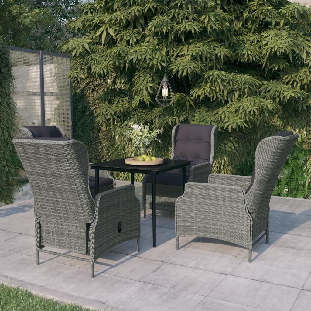 5 Piece Patio Dining Set Light Gray,Adjustable Patio Dining Set with Reclining Chairs and Glass Tabletop Patio Furniture Sets, Outdoor Furniture Sets