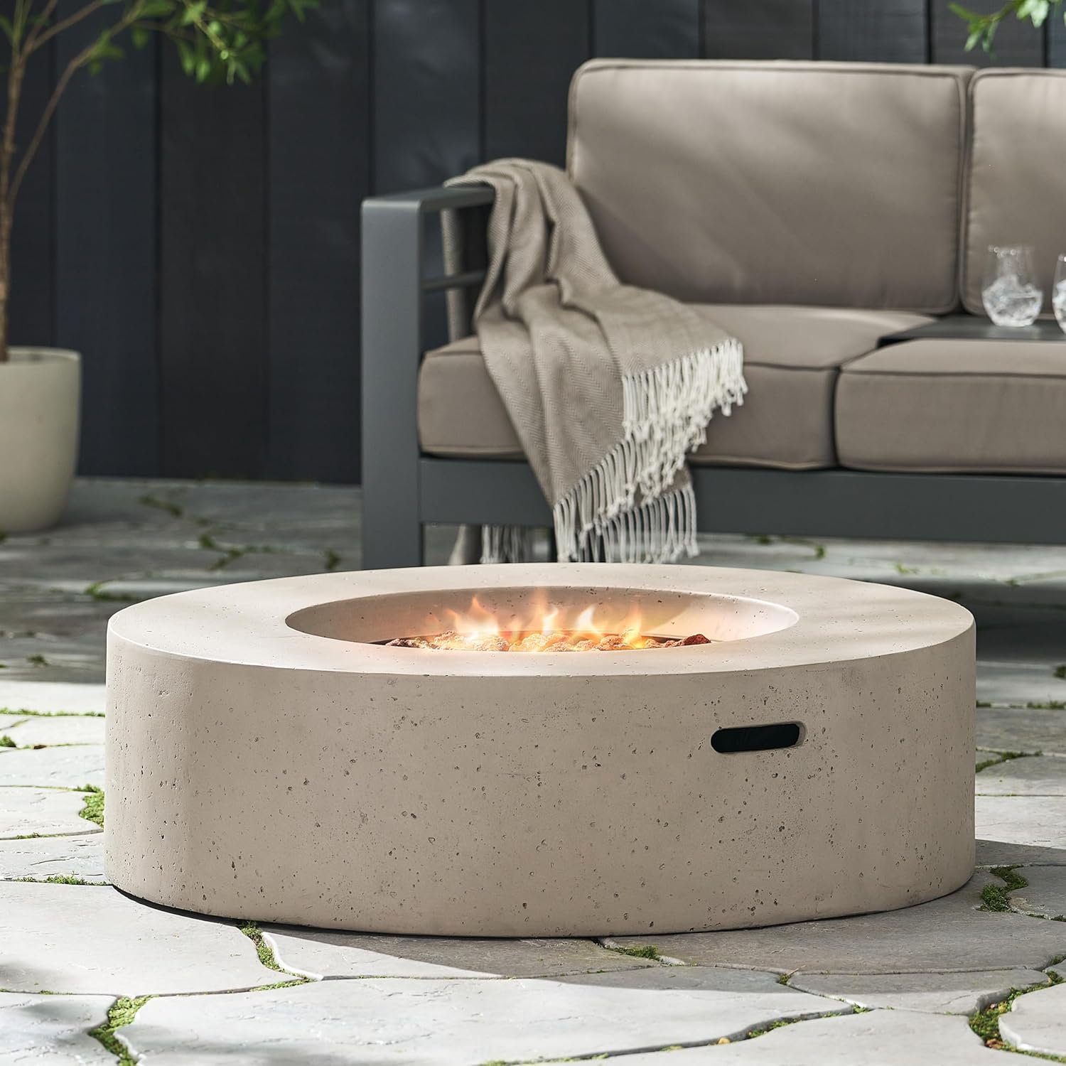 Merax 39.3 Inch Outdoor 50,000 BTU Round mgO Concrete Propane Fire Pit,Perfect for Cozy Gatherings,Light Grey