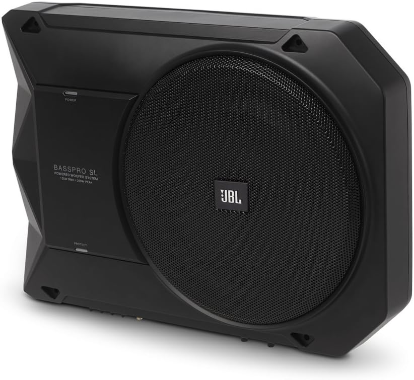 JBL BassPro SL 8-inch 125W RMS Powered Under-Seat Compact Subwoofer Enclosure System (250 watts RMS: 125 watts), Black