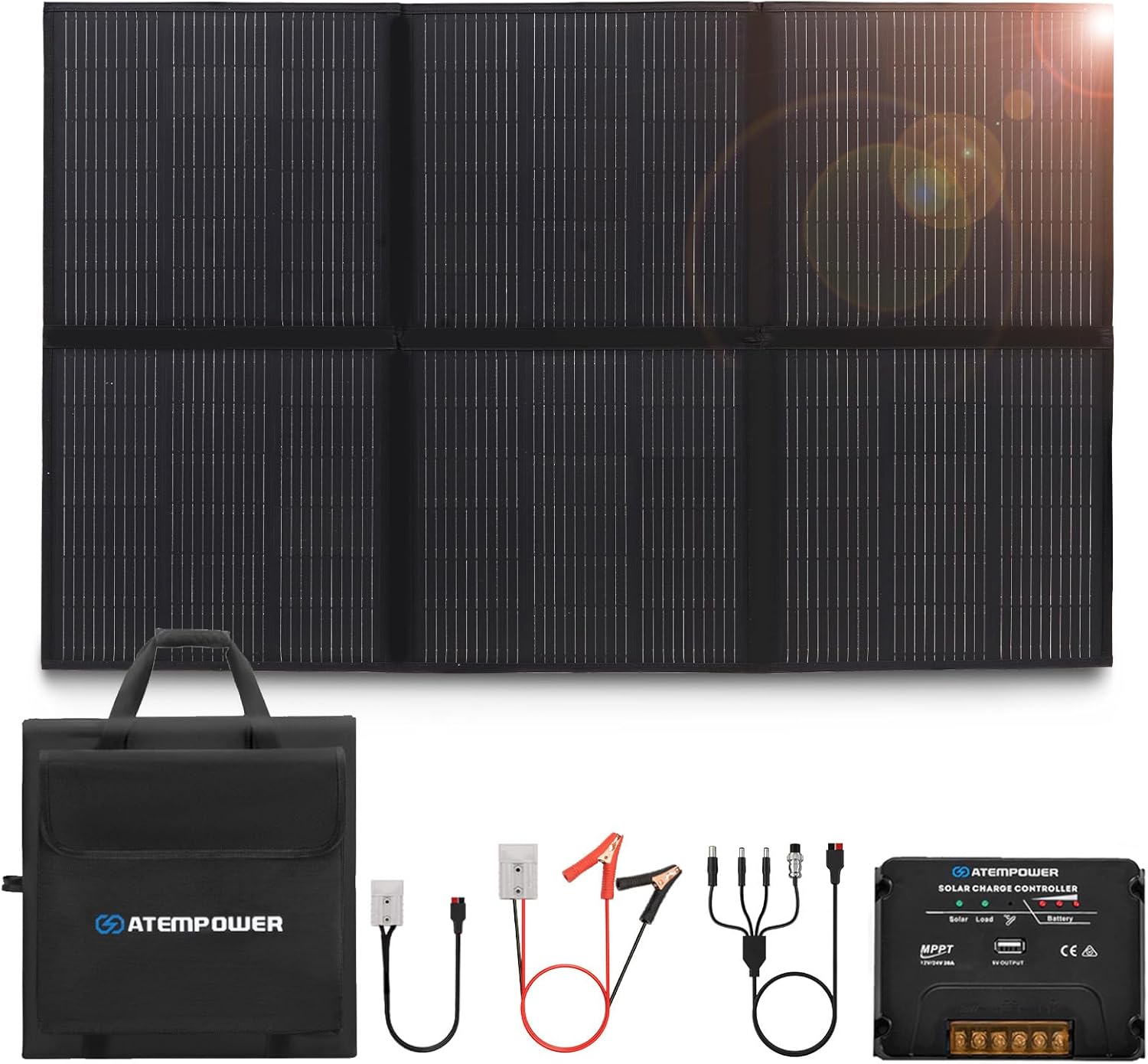 ATEM POWER 300W Portable Solar Panel Kit- Foldable Monocrystalline Folding Solar Panel Kit Camper RV Solar