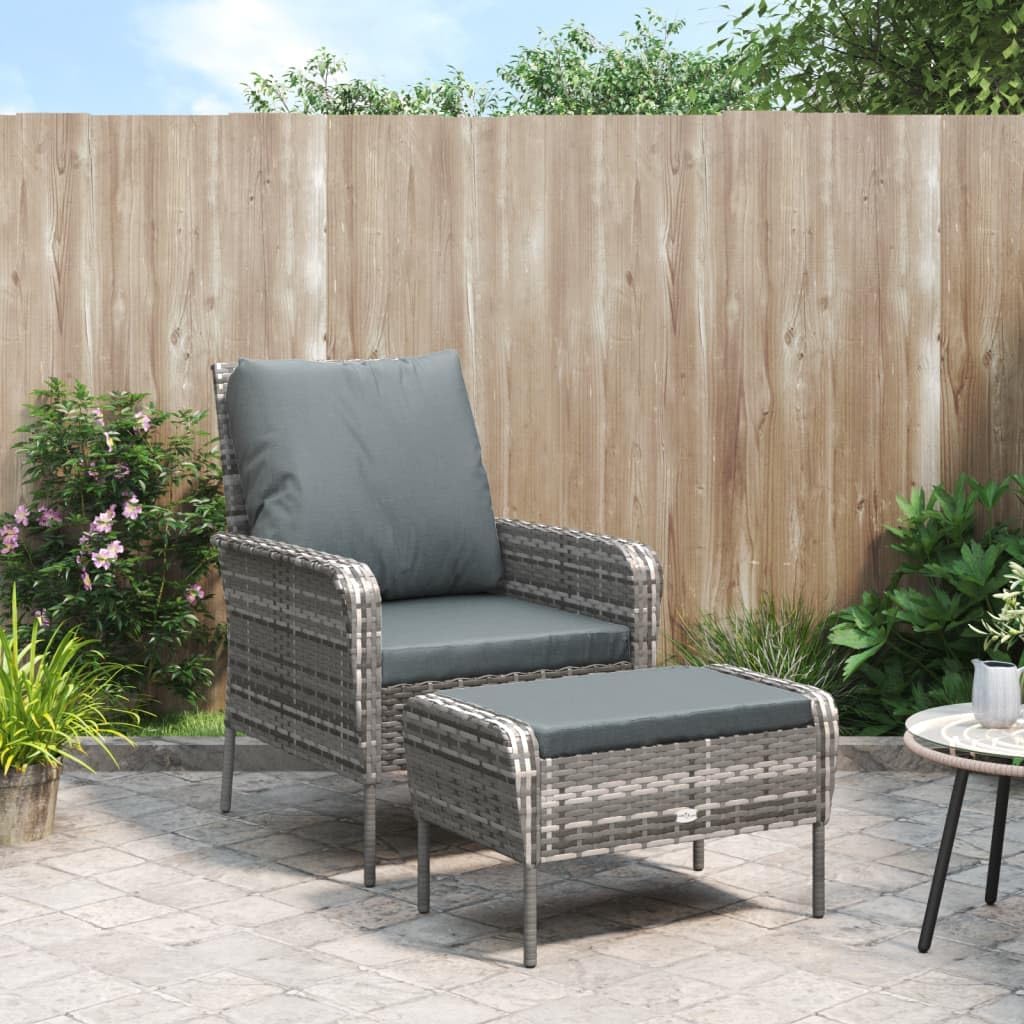 Patio Chair with Footstool Gray Poly Rattan,Comfortable Outdoor Patio Chair with Footstool for Maximum Relaxation Outdoor Furniture, Outdoor Chairs