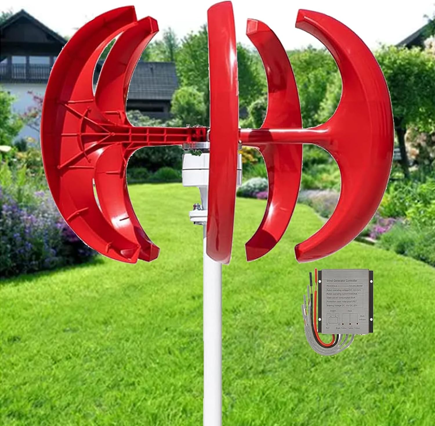 16000W Vertical Wind Turbine Generator - 12V/24V/48V Wind Power Kit with 5 Blades & Controller for Home Energy Solutions, Efficient & Eco-Friendly (Red)