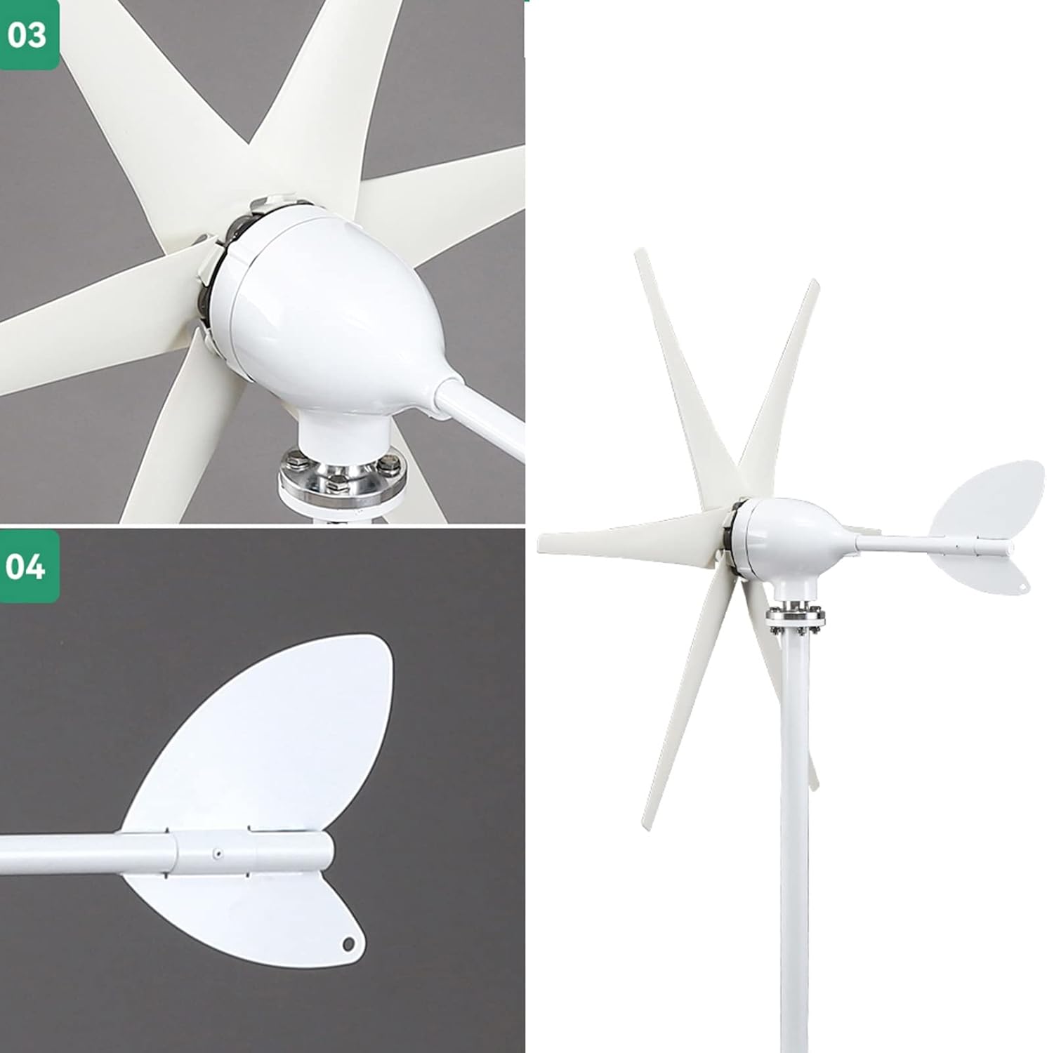 1500W 12V 24V Wind Turbine Generator Kit Horizontal Generator, with MPPT Controller Six -Blade Windy Can Be Used for Home Outdoor Power Generation (Color : White, Size : 12v)