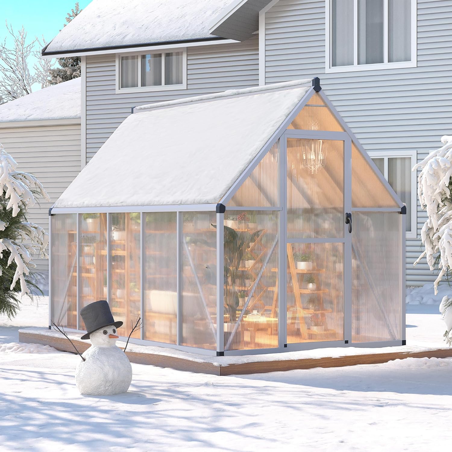 6 x 9 ft Greenhouse, Polycarbonate Walk-in Greenhouse with Aluminum Frame, Adjustable Roof Vent and Lockable Door, Easy Assembly, Green Houses for Outside, Garden, Backyard and Patio