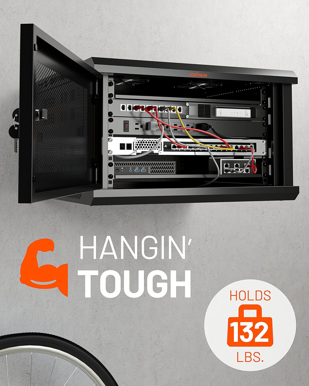 ECHOGEAR 6U Network Rack - Enclosed Wall Mount Rack Kit Includes 2X 1U Shelves, Pre-Mounted Fan, Lockable Door & Hardware - 600mm Depth Fits All Your AV Gear