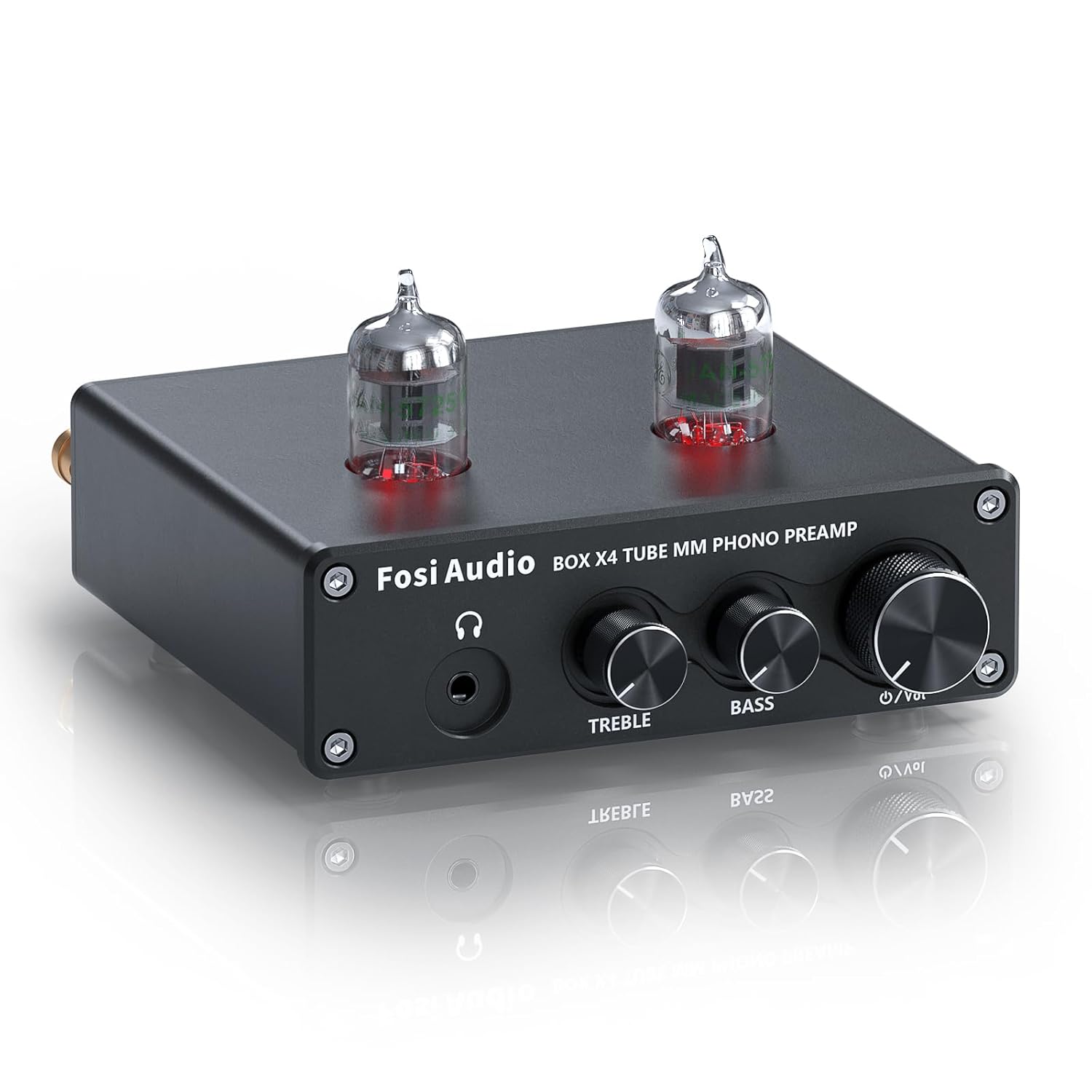 Fosi Audio Box X4 Phono Preamp with JAN 5725W Vacuum Tubes for MM Turntable Phonograph Record Player with Volume Bass Treble Control