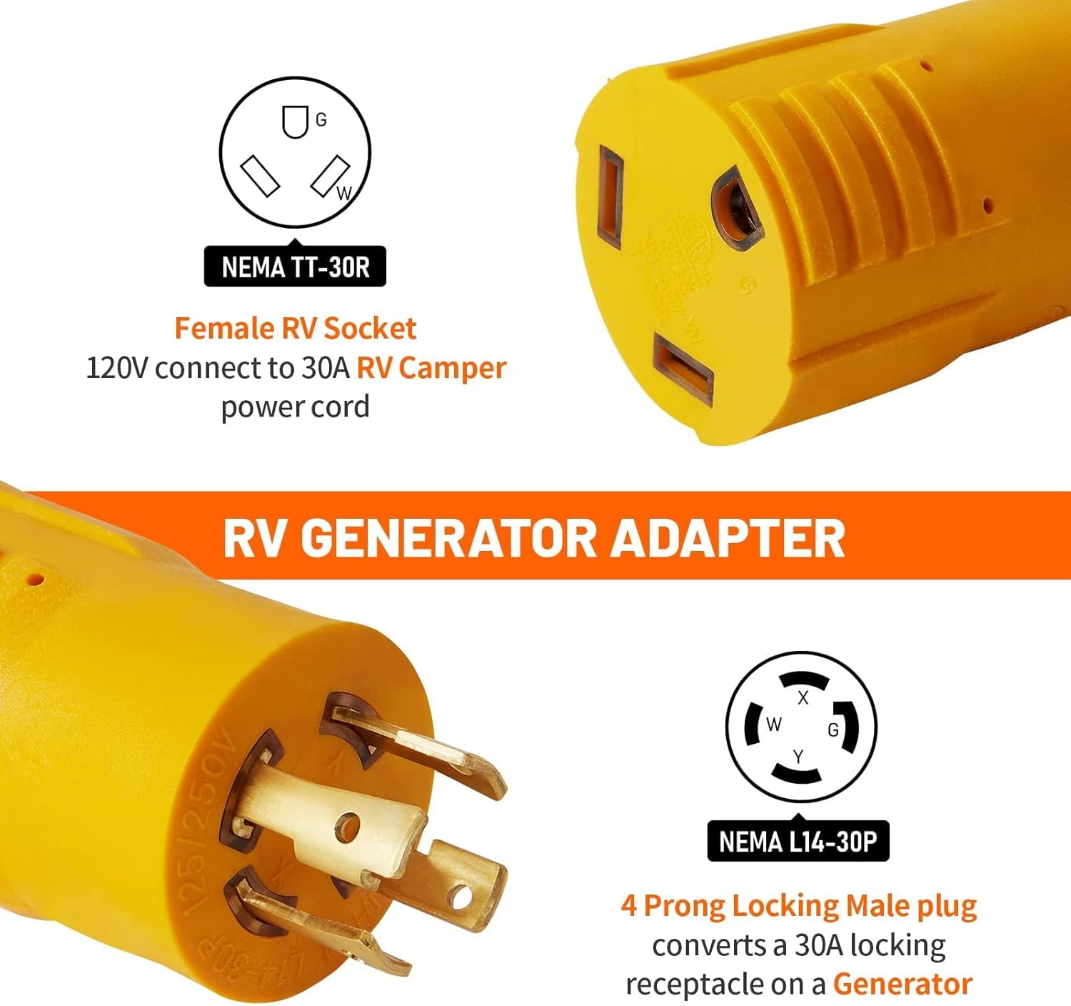 MECMO NEMA L14-30P to 50A 30A RV 14-50R TT-30R & Four 5-20R/ 5-15R & L14-30R Generator Adapter Extension Cord, 4 Prong Twist Locking Generator 30 amp to 15 Amp/20 Amp 30 Amp Generator