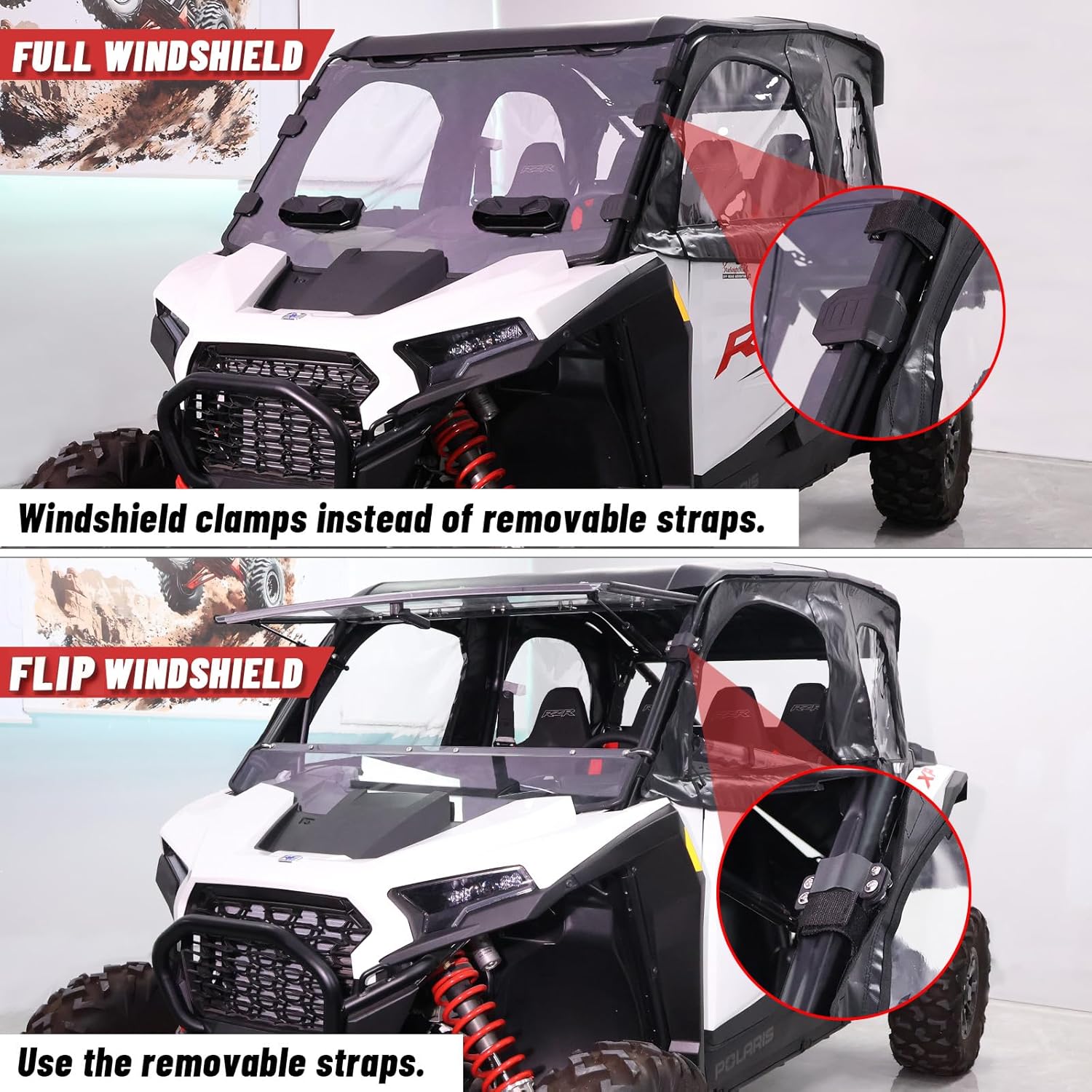 StarknightMT 2024+ RZR XP 4 1000 Cab Enclosure Soft Upper Doors Compatible With Polaris RZR XP 4 1000 2024 2025 Soft Door Panel Windshield With Vent Side Windows Accessories 4 Seaters
