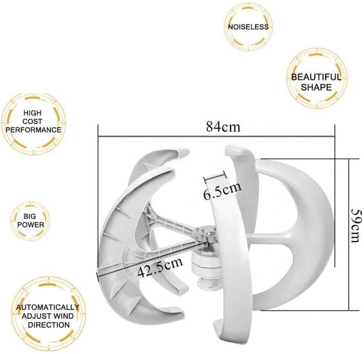 3000W 5000W 5KW Wind Turbine Windmill Generator Vertical 12V/24V/48V Low Noise Speed Start with Hybrid Controller Low Starting Speed for Home(White,12V_3KW)