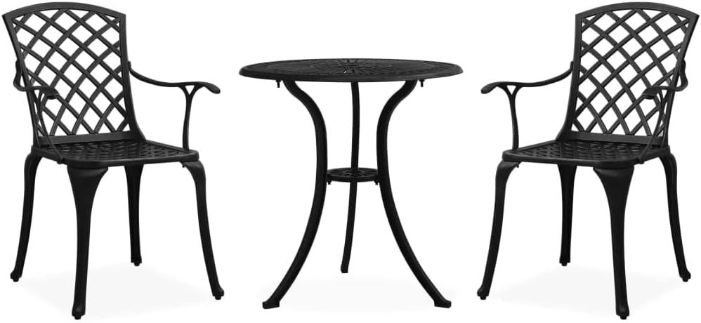 3 Piece Bistro Set Cast Aluminum Black,Black Outdoor Bistro Set with High Backrest Cast Aluminum Chairs for Patio Patio Furniture Sets, Outdoor Furniture Sets