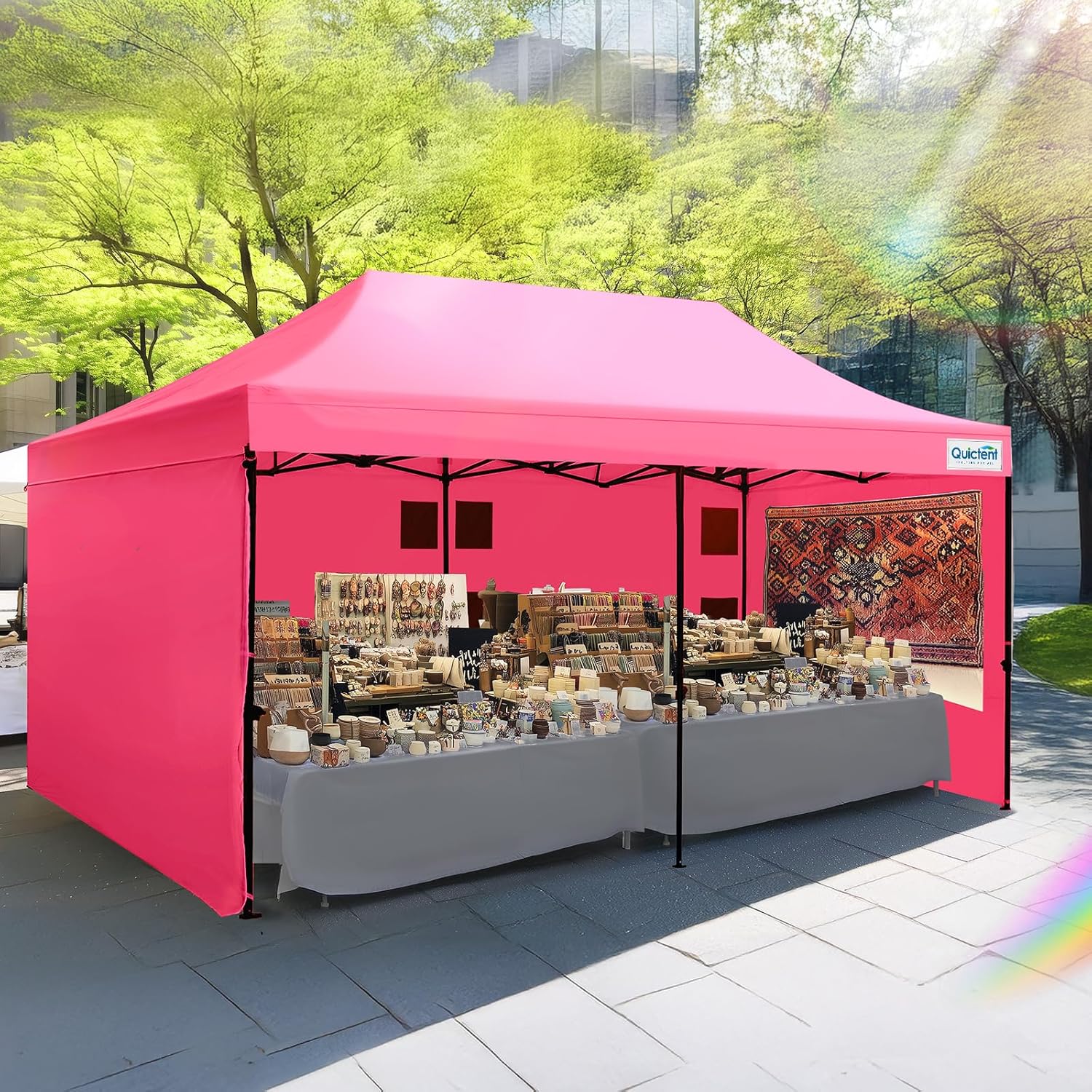 Quictent 10x20 Heavy Duty Pop up Canopy Tent with Sidewalls, Commercial Grade Instant Shelter with Wheeled Bag for Outdoor, Parties, Markets, 600D PU Coated UPF 50+ Sun Shield