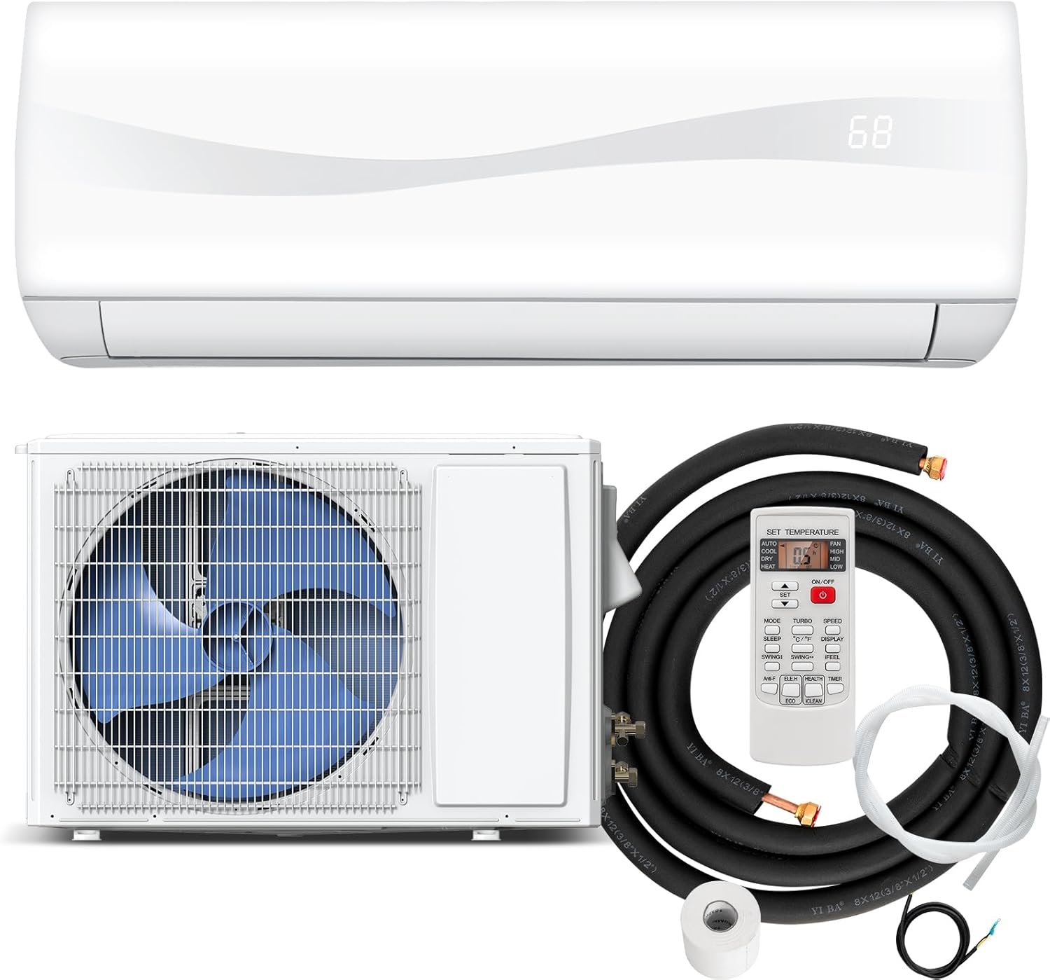 RELAX4LIFE Mini Split Ac/Heating System, 9000 BTU Ductless Mini Split Air Conditioner w/Heat Pump, Remote Control, Cools Up to 450 Sq.Ft, Installation Kit, 17 SEER2 208-230V Inverter Split AC Unit