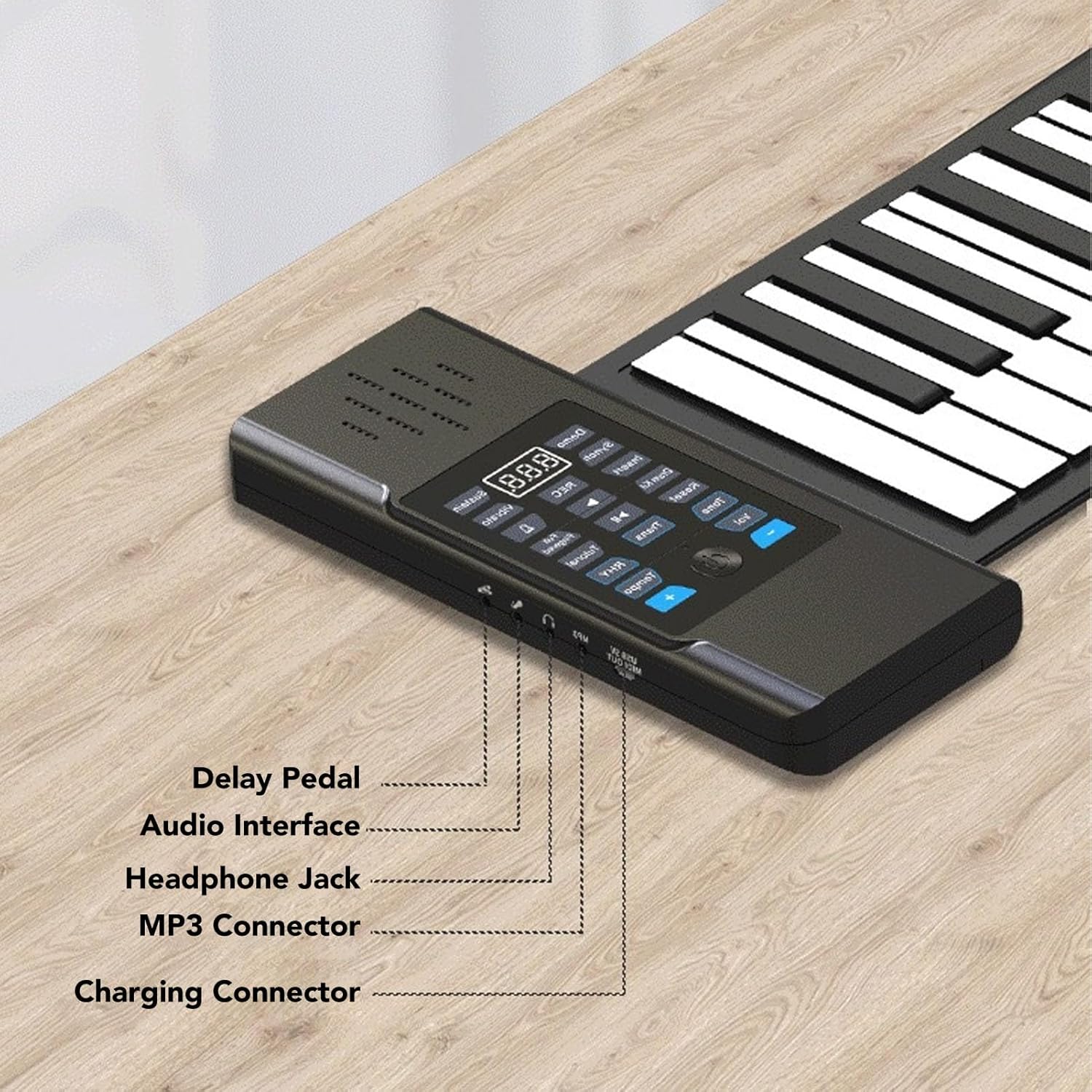 Roll Up Flexible Piano Keyboard 88 Keys, Portable Lightweight Electronic Piano with Speakers, USB MIDI Output for Teaching (US Plug)