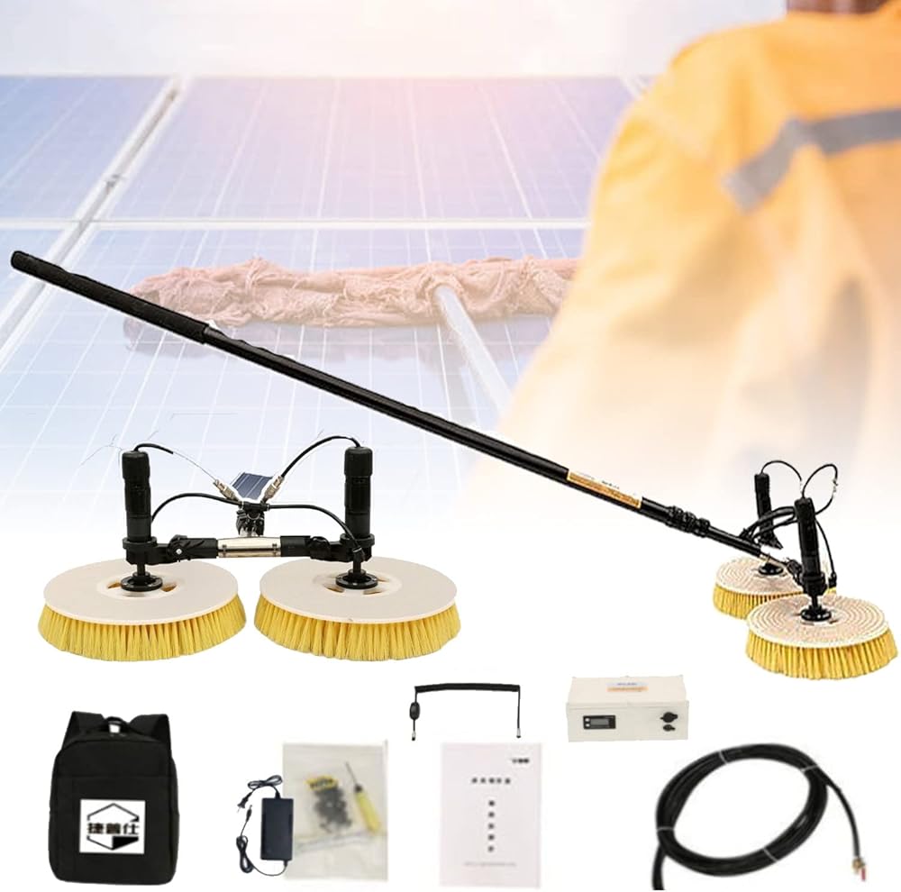 EAGLEG Double Head Automatic Solar Panel Cleaning Brush, Outdoor Window Glass Solar, Electric Water Fed Pole Kit, Extendable Pole Water Fed Pool Cleaning Brush and Other Cleaning Activities,7.5M