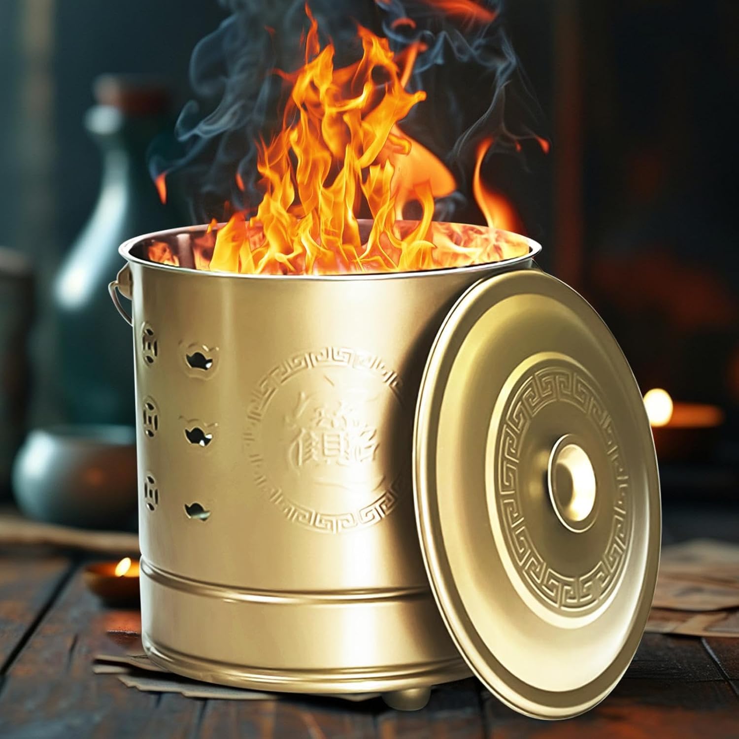 Burn Can for Paper - Portable Stainless Steel Fire Bucket for Safe Disposal | Covered Pit with Hook and Liner, Ideal for Backyard Garden Balcony Trash Wood Garbage Beach Use