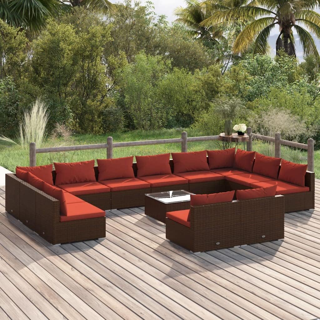13 Piece Patio Lounge Set with Cushions Brown Poly Rattan,UltraComfortable Modular Patio Lounge Set in Durable Rattan for Outdoor Relaxation Patio Furniture, Outdoor Furniture Sets