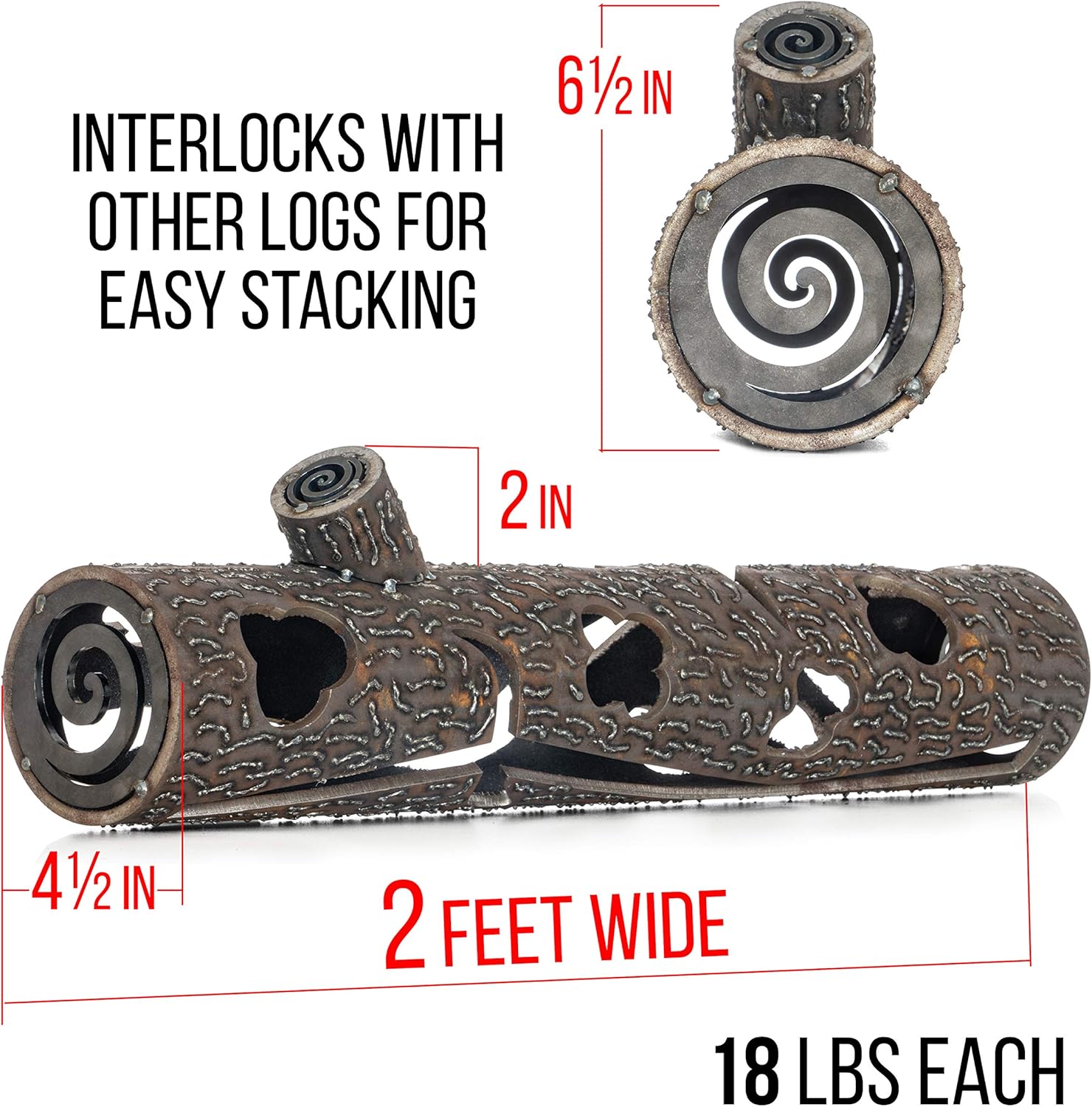 Maxam 24 Inch Steel Fire Pit Log - Decorative Interlocking Metal Firewood, Absorbs and Radiates Heat, for Gas and Propane Powered Outdoor Fireplace Pits