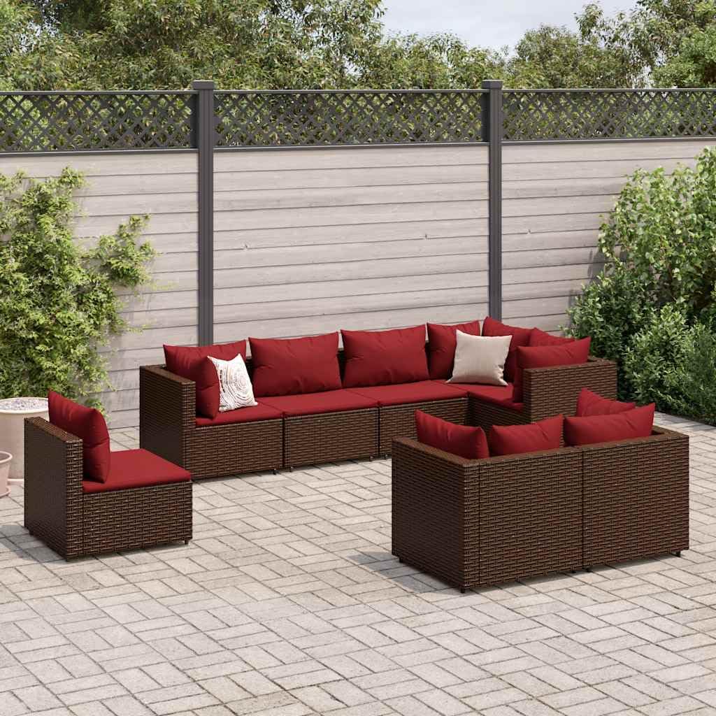 8 Piece Patio Lounge Set with Cushions Brown Poly Rattan,Modular Outdoor Lounge Set with Comfortable Cushions for Backyard, Terrace, and Patio Patio Furniture Sets, Outdoor Furniture Sets
