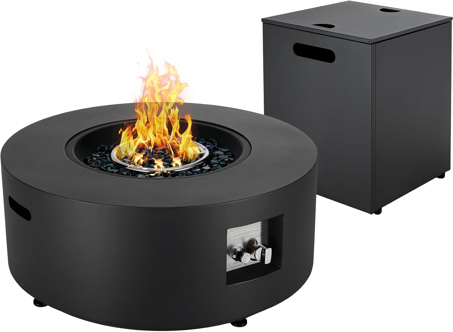 TLGREEN 30in Outdoor Propane Fire Pit Table,2 in 1 Round Gas Fire Pit Table with Tank,50,000 BTU,Rain Cover,304 Stainless Burner,Blue Glass,for Outside,Patio,Deck,Backyard,Garden,Pool,Dark Grey