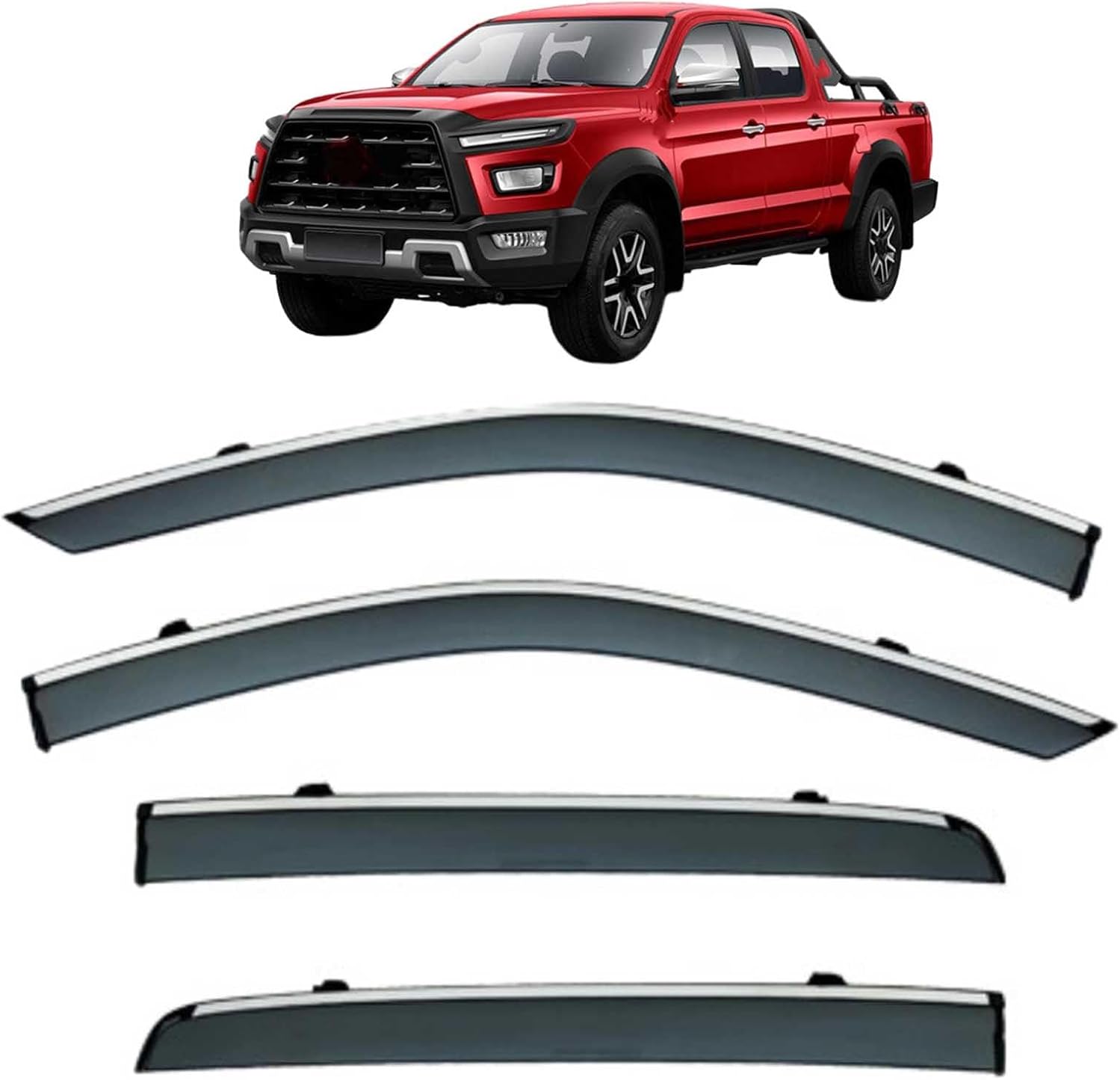 Window Deflectors for JAC T9 Hunter MK1 2021+, Sun Rain Guard Window Visors Vent Shades with Bright Stripes Car Accessories