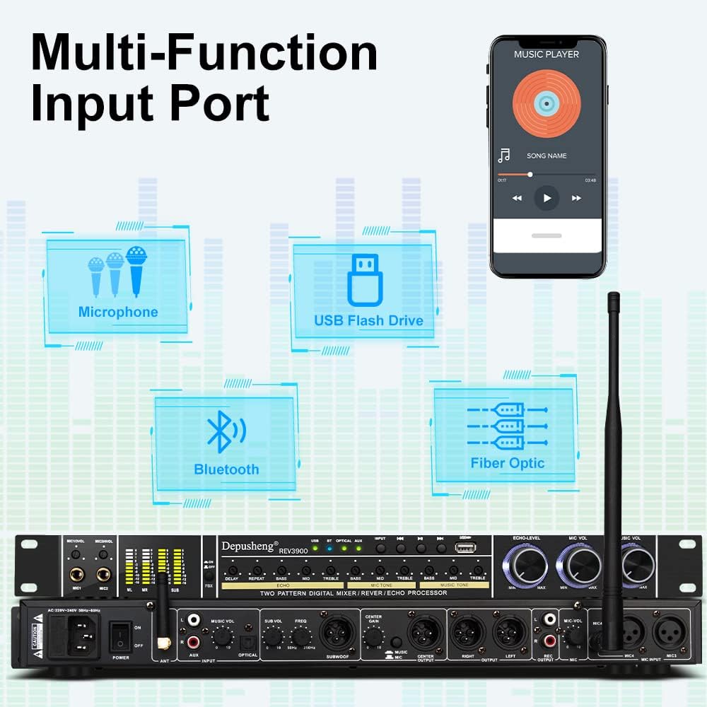 Depusheng REV3900 Pre Effector Professional KTV Household Karaoke Multieffects Processors Anti Howling Audio Processor USB Bluetooth Device