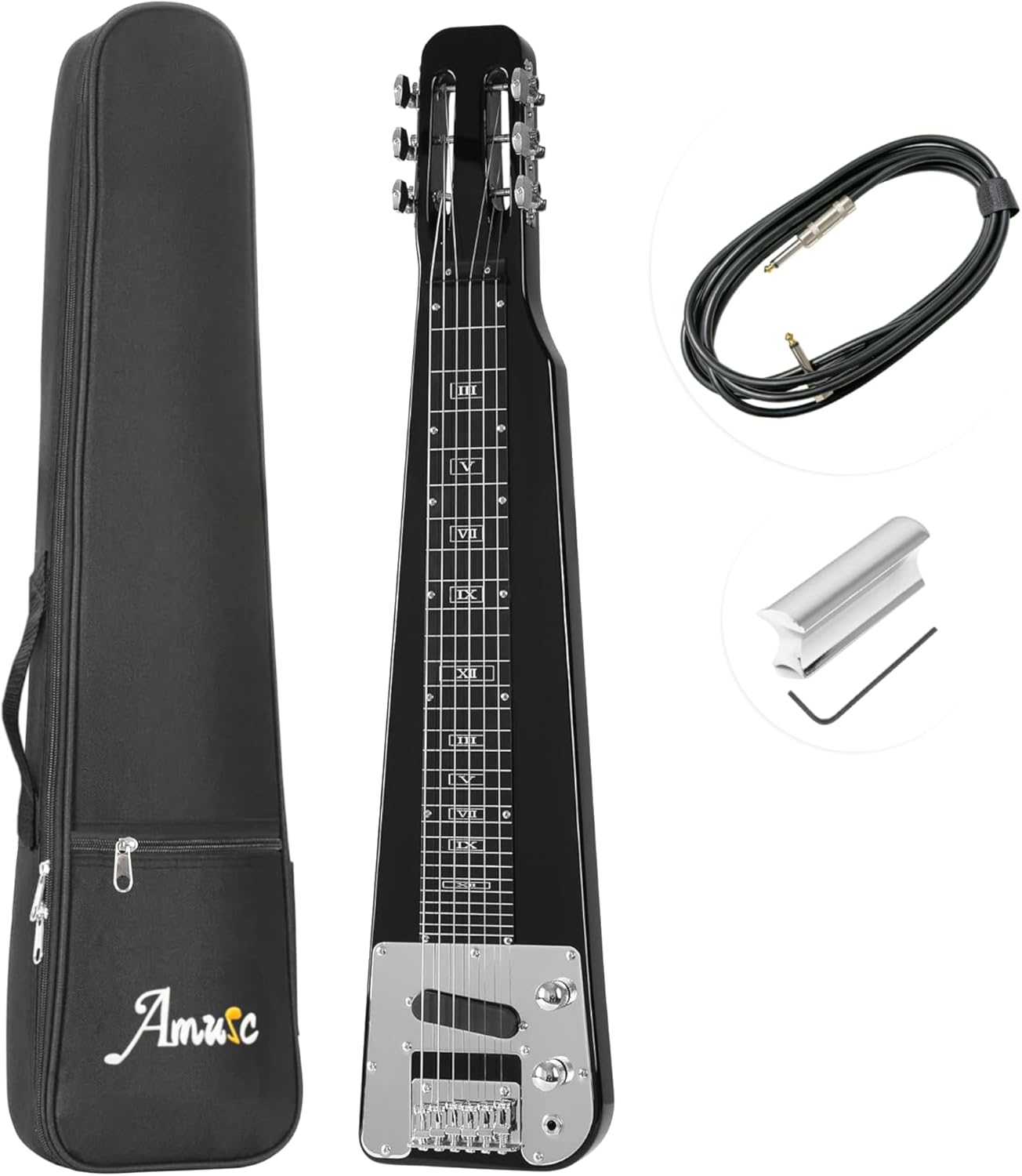 Lap Steel Guitar, Slide Steel Guitar Electric, 6 Strings Slotted Head Stock Guitars with Gig Bag & Slide Bar (Black Color)