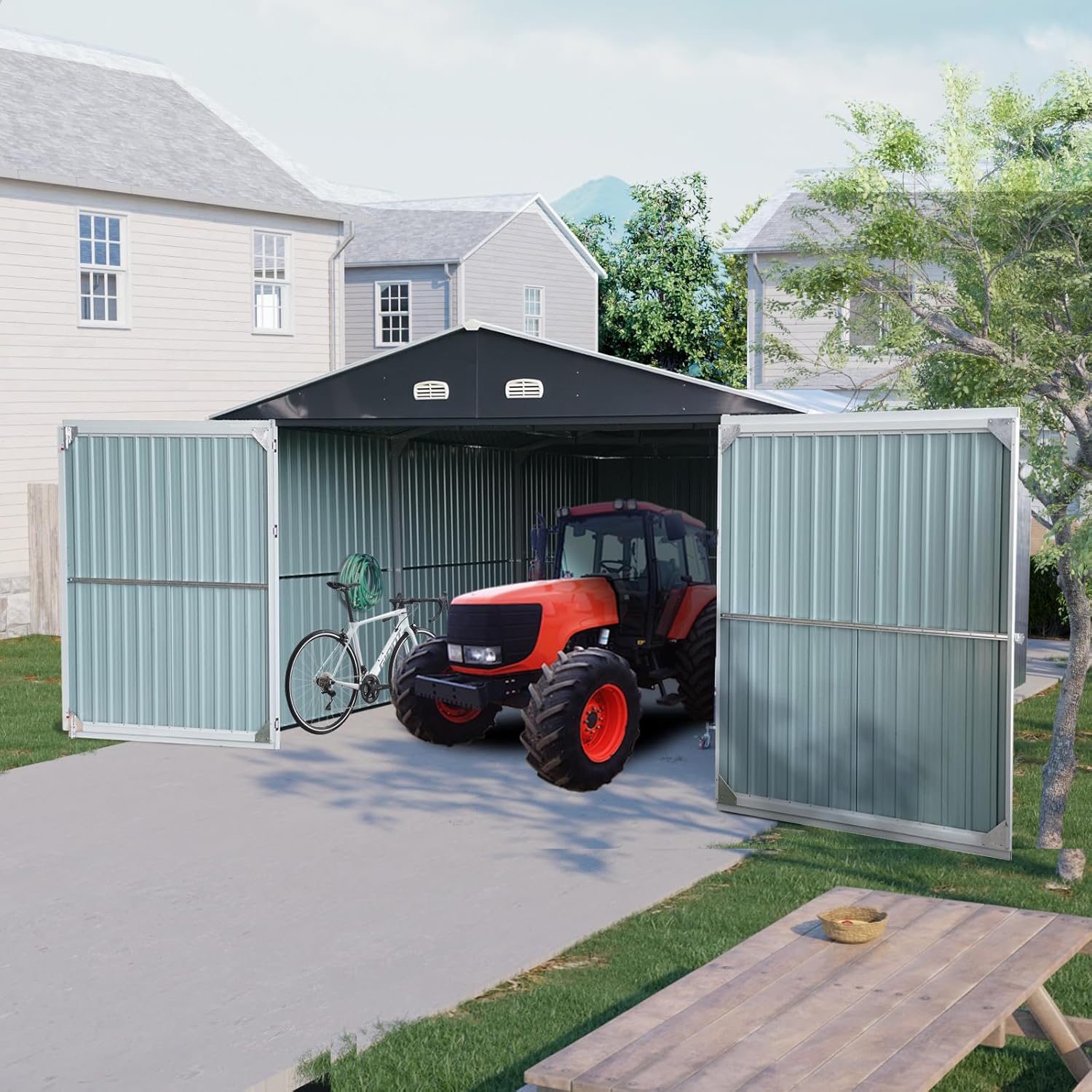 JT 20x13FT Outdoor Storage Shed Metal Garage Shed for Car, Bike, Lawnmower - Backyard Tool House Building 2 Doors and 4 Vents (20ft*13ft)