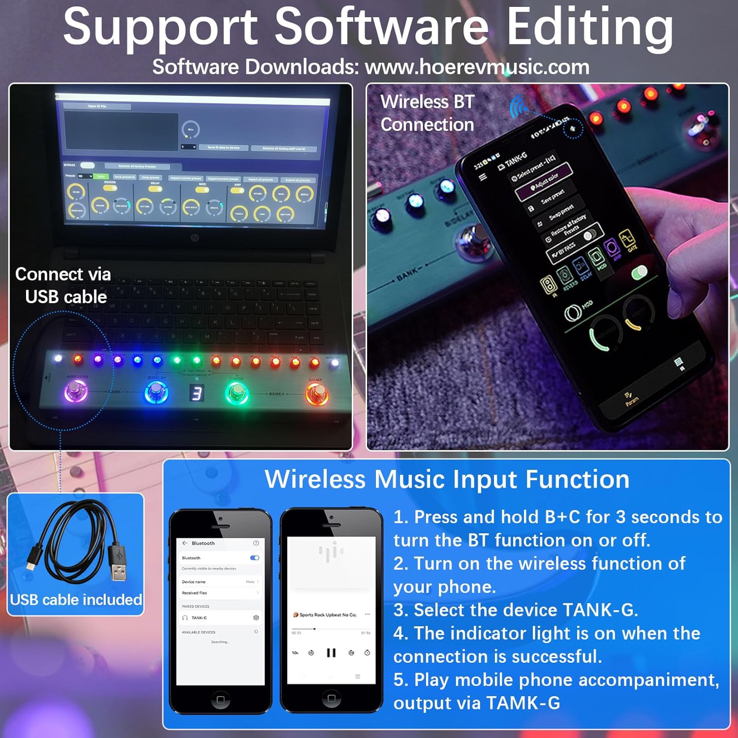 M-VAVE TANK-G Multi-effects Guitar Pedal, 36 Presets, Rechargeable Battery, Delay, Reverb, Modulation, Preamp, Darkgreen