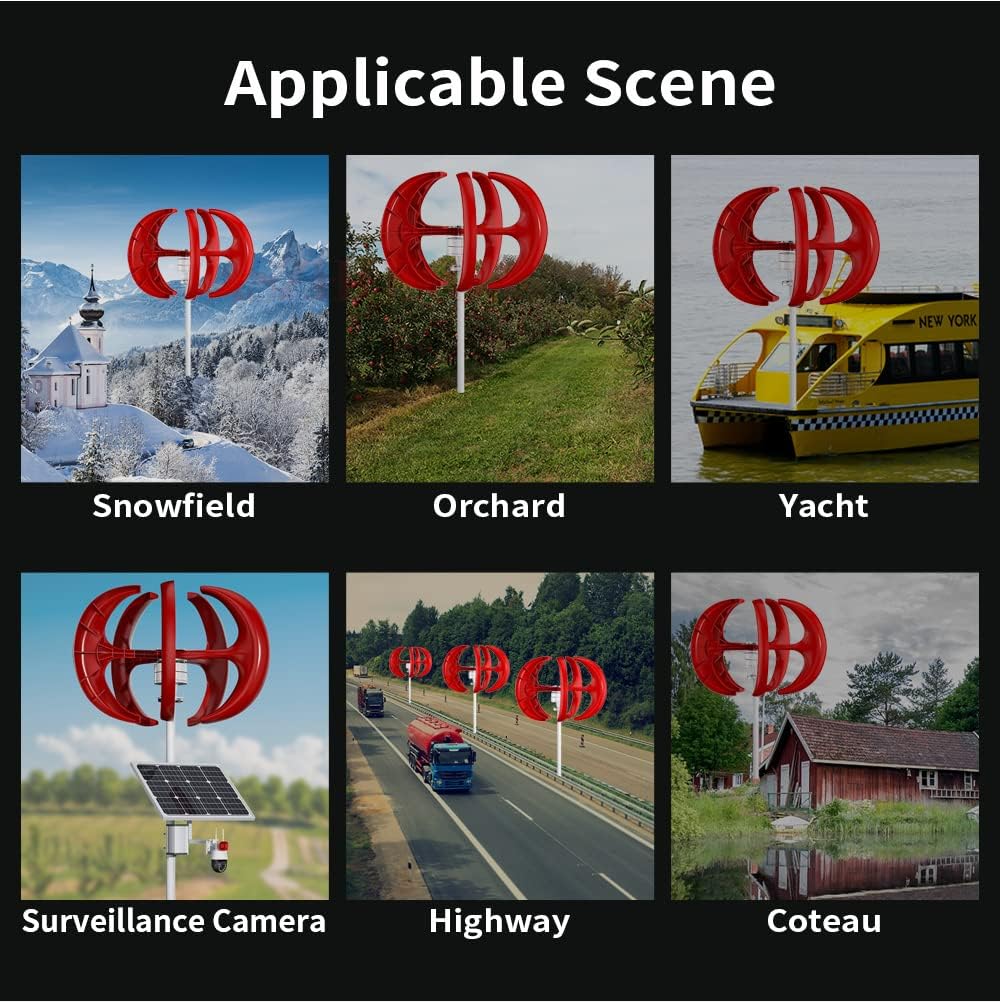 Vertical Axis Home Use Windmill, 48V12000W 5 Blades Low Wind Speed Starting Wind Power Generator with Controller for Home, Camping