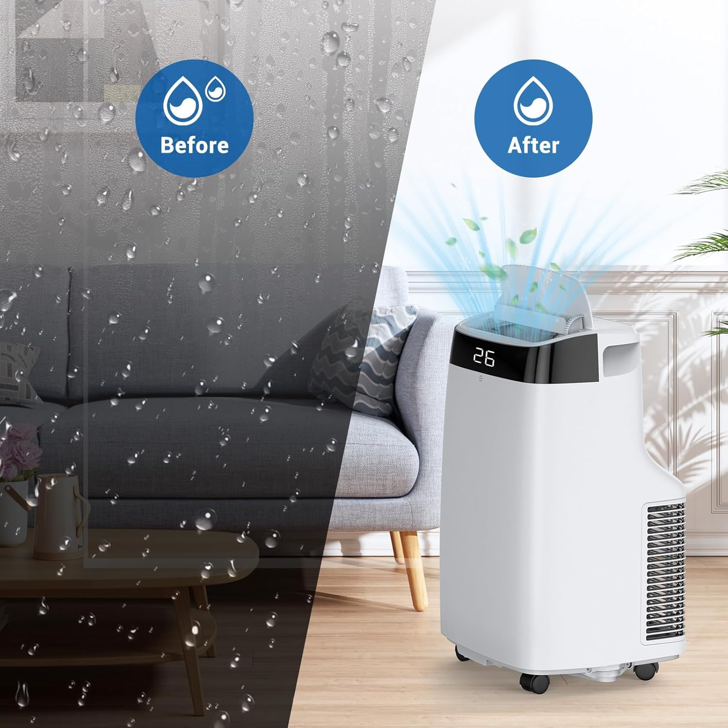 Portable Air Conditioners, 10000 BTU AC Unit with Remote Control, Energy Efficient Quiet Operation for Bedroom, Office, Dorm Rooms Up to 450 Sq. Ft, 24H Timer, Black Top