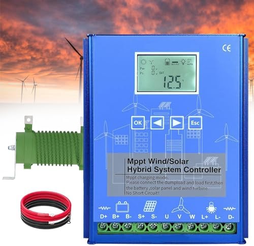 6000W Wind Solar Hybrid Charge Controller - MPPT Regulator for 12V/24V/48V Batteries, Off-Grid System, Dump Load, Blue, Ideal for Wind Turbine & Solar Panel Charging