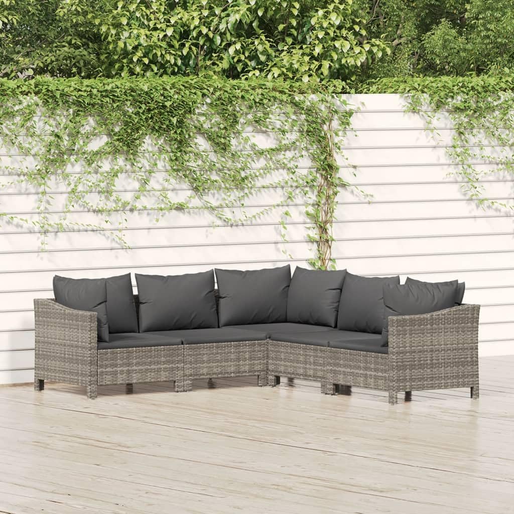 5 Piece Patio Lounge Set with Cushions Gray Poly Rattan,Elegant and, Patio Lounge Set for Relaxing in The Garden Patio Furniture, Outdoor Furniture Sets