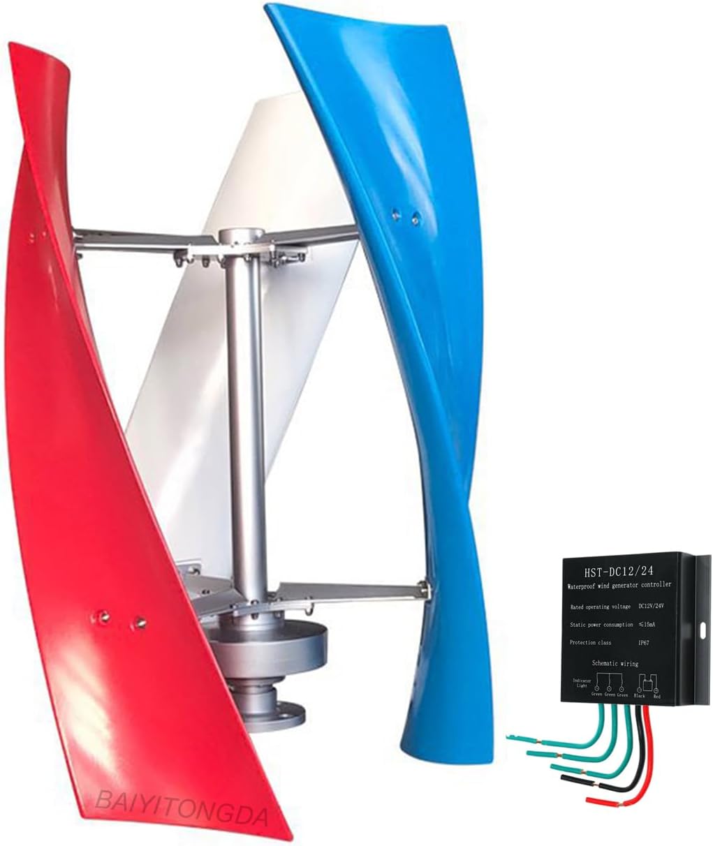 400W 12V 24V Vertical Wind Turbine Maglev Wind Generator with Controller, Home Wind Power Turbine Generator Low Speed Starting for Surveillance,Street Lighting,24v