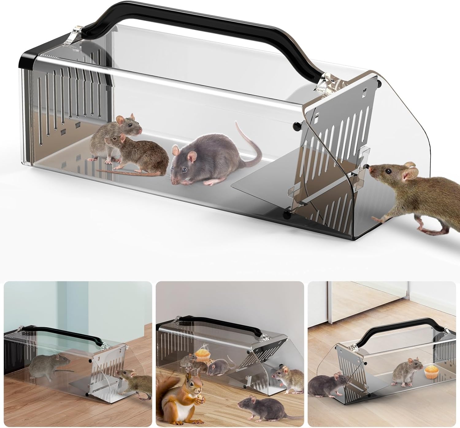 2025 Humane Mouse Trap Indoor Animal Humane Live Cage Trap,Sensitive Pedal Trigger,Extended Transparent Humanes Rat Trap Outdoor 8091027