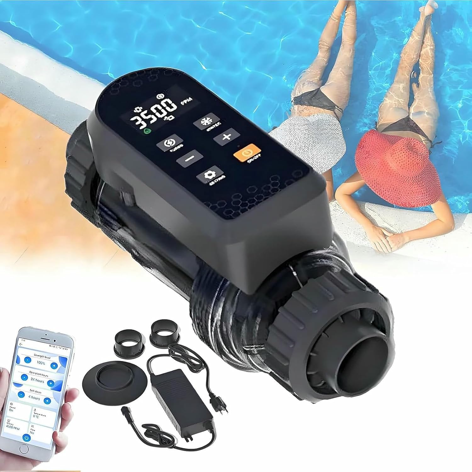 Salt Chlorine Generator for Pools, WiFi Application, Salt Water Chlorinator with Titanium Cell, Salt Chlorinator for Swimming Pools