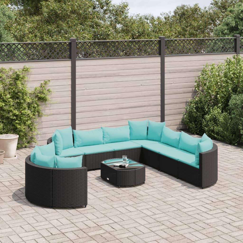 10 Piece Patio Sofa Set with Cushions Black Poly Rattan,Outdoor Sofa Set Comfortable and Modular PE Rattan Sofa Set for Patio, Garden, and Terrace Furniture Sets for Patio, Lawn & Garden