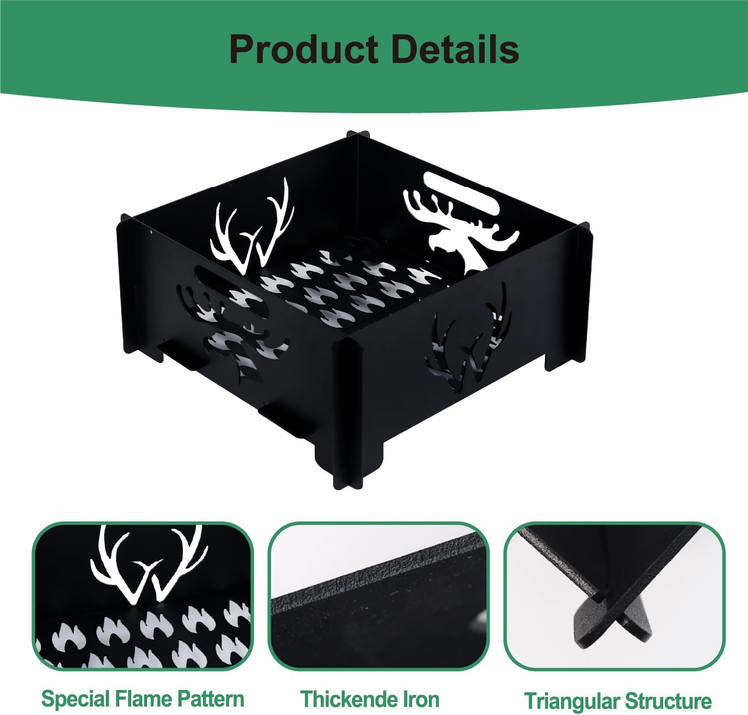 24 inch Portable Square Fire Pit Outdoor Foldable Plug Fire Pit Suitable for Camping, Picnic, Backyard, Garden Bonfires and Outdoor Wood Burning with Storage Bag