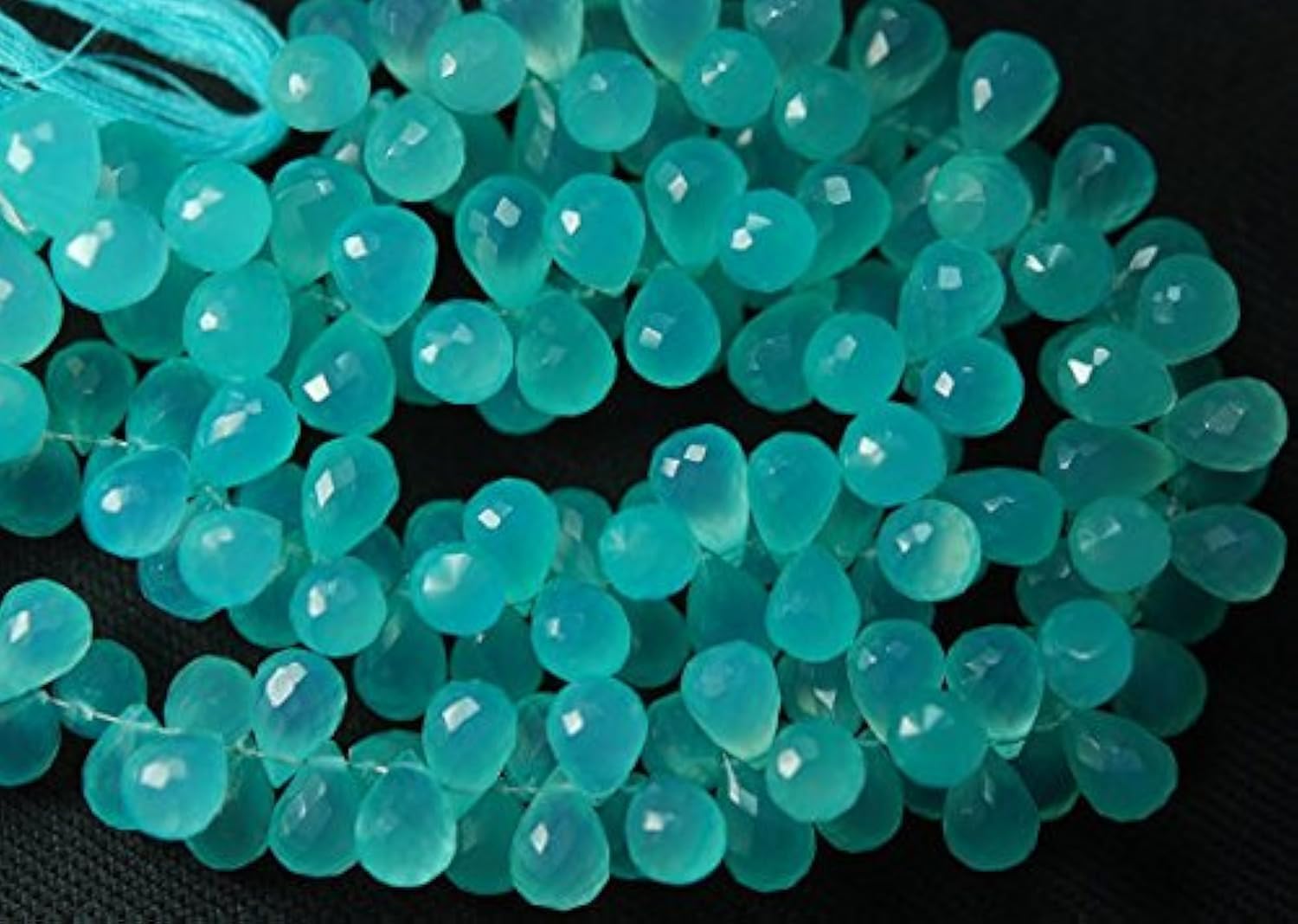 90 Beads,Super Finest Best Color Aqua Chalcedony Faceted Drops Briolettes 10-12 mm Large Size