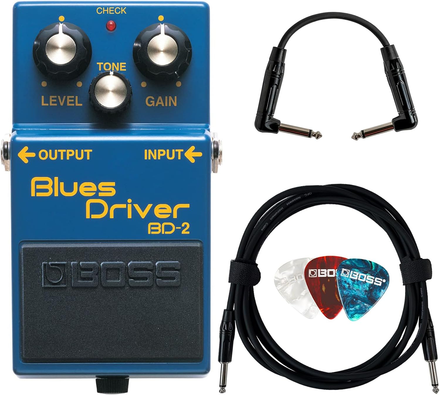 Boss BD-2 Blues Driver Bundle with Gearlux Instrument Cable, Patch Cable, and Picks