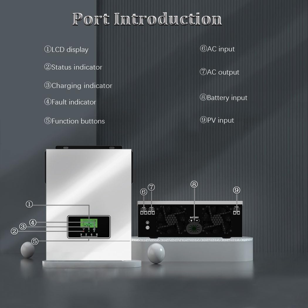 Y&H 3000W Solar Hybrid Inverter DC24V to AC230V, Off-Grid Pure Sine Wave Inverter with 80A MPPT Solar Charger + AC Charger,Max PV 3000W DC30-400V Input,fit for 24V Lead-Acid/Lithium Battery