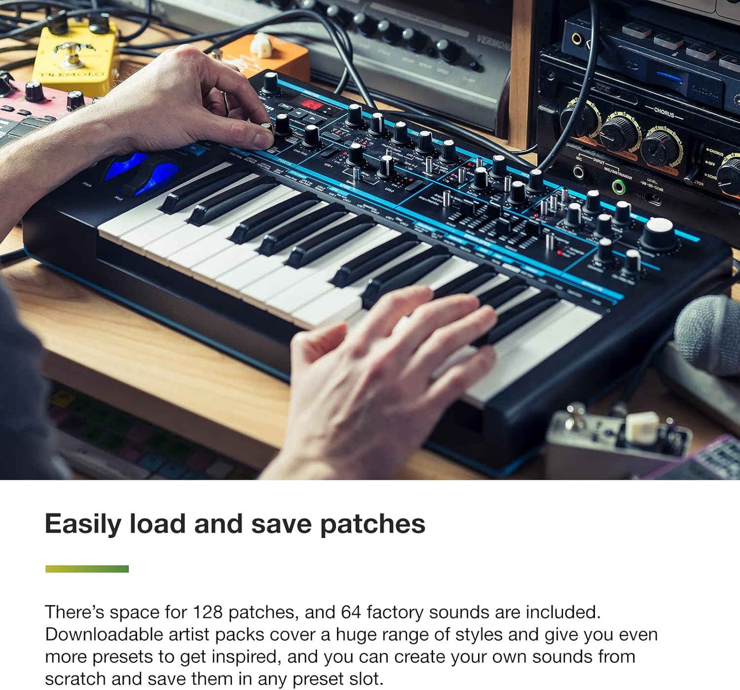 Novation Bass Station II Analog Monosynth – includes 64 factory patches, pattern-based step sequencer and arpeggiator, two oscillators plus an additional sub oscillator