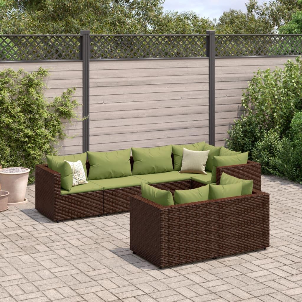 7 Piece Patio Lounge Set with Cushions Brown Poly Rattan,AllWeather Modular Rattan Patio Furniture Set for Relaxation and Entertainment Patio Furniture Sets, Outdoor Furniture Sets