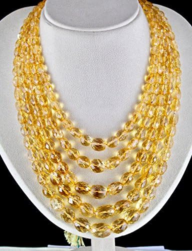 5 Line NATURAL CITRINE FACETTED Oval Beads Necklace 16 INCHES 16 MM TO 6 MM