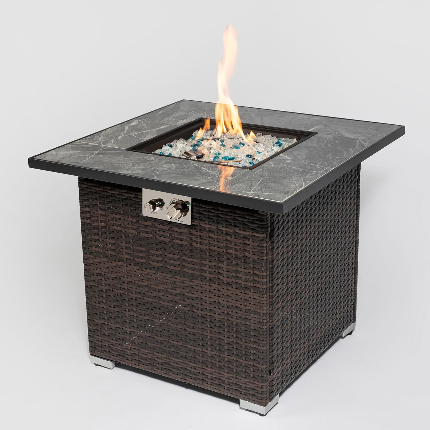 30 inch Outdoor fire Table with Propane Gas Belt Cover, fire Pit Table with Glass Stone and rain Cover, fire Pit Table